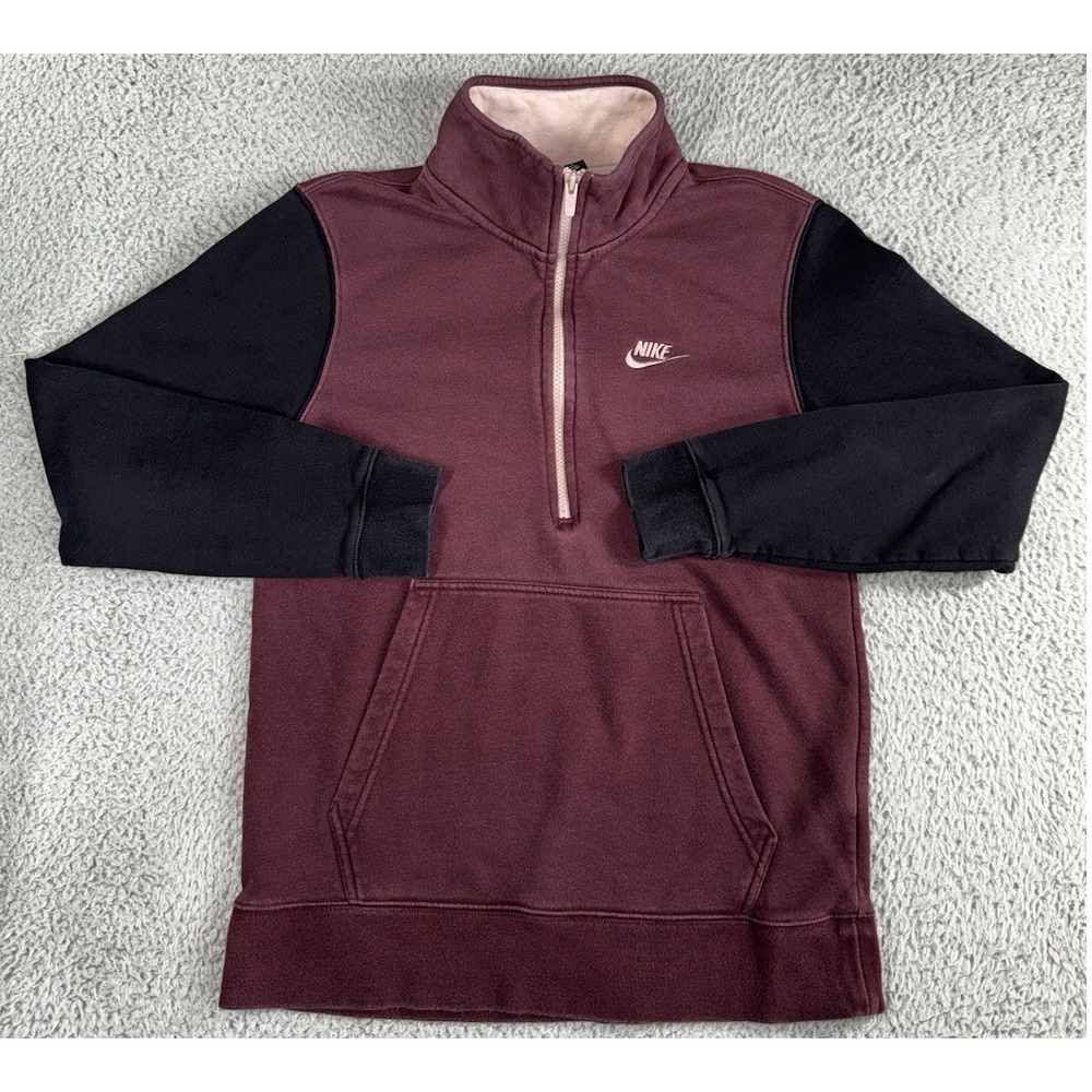Nike Quarter Zip Pullover Women S Burgundy Black Colorblock Fleece Mock Neck